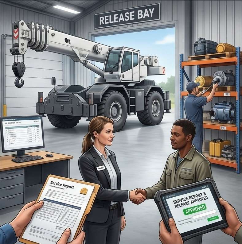 Equipment release with approved service report